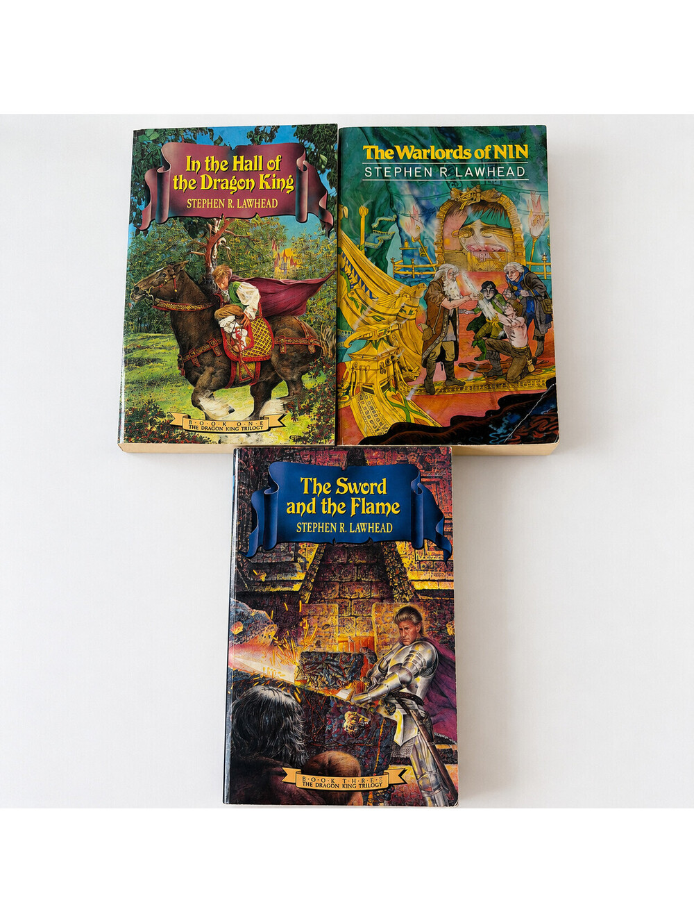 Stephen R Lawhead Dragon King Trilogy 3 PB Books Set Crossway 1989 Fantasy Vtg
